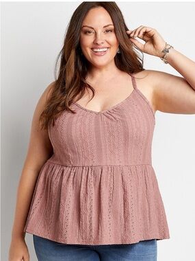 Maurices Plus Size XXL Embroidered eyelet Lace Up Back Tank Top dusty rose